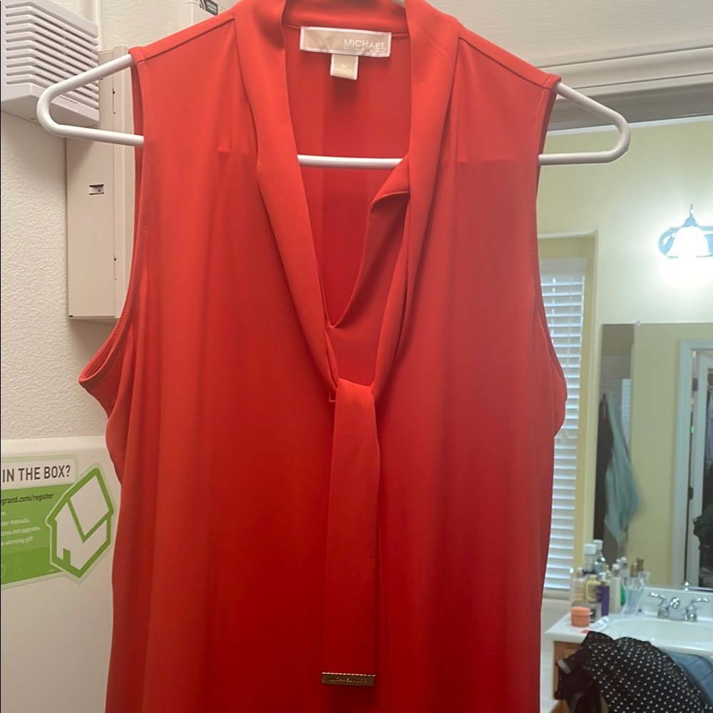 Michael Kors Coral Sleeveless Tie Front Blouse
